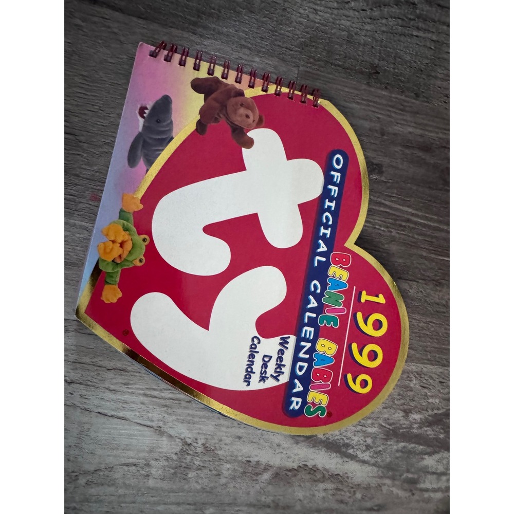 Vintage 1999 Ty Beanie Babies Official Weekly Desk Calendar Heart Shaped Spiral
